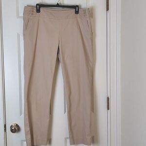 Talbot's Signature Khaki Trouser Pants 3 Side Buttons Slide Pockets Size 14